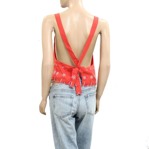 Free People Kayla Solid Embroidered Cropped Blouse Top Floral Cotton XS 278941 - Picture 7 of 8